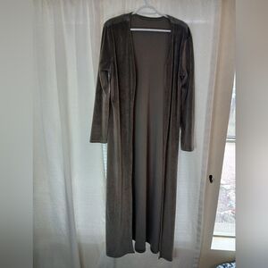 Gray Long Velour Open Robe